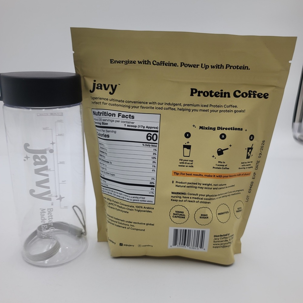 Javy Protein Coffee Original 12oz Bag and Shaker Bottle Set Zero Sugar Keto - Picture 2 of 4